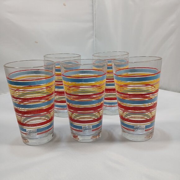 Set Of Five (5) Fiesta Striped Beverage Glasses Fiesta Coordinates 12 oz 6” Tall - Picture 4 of 4